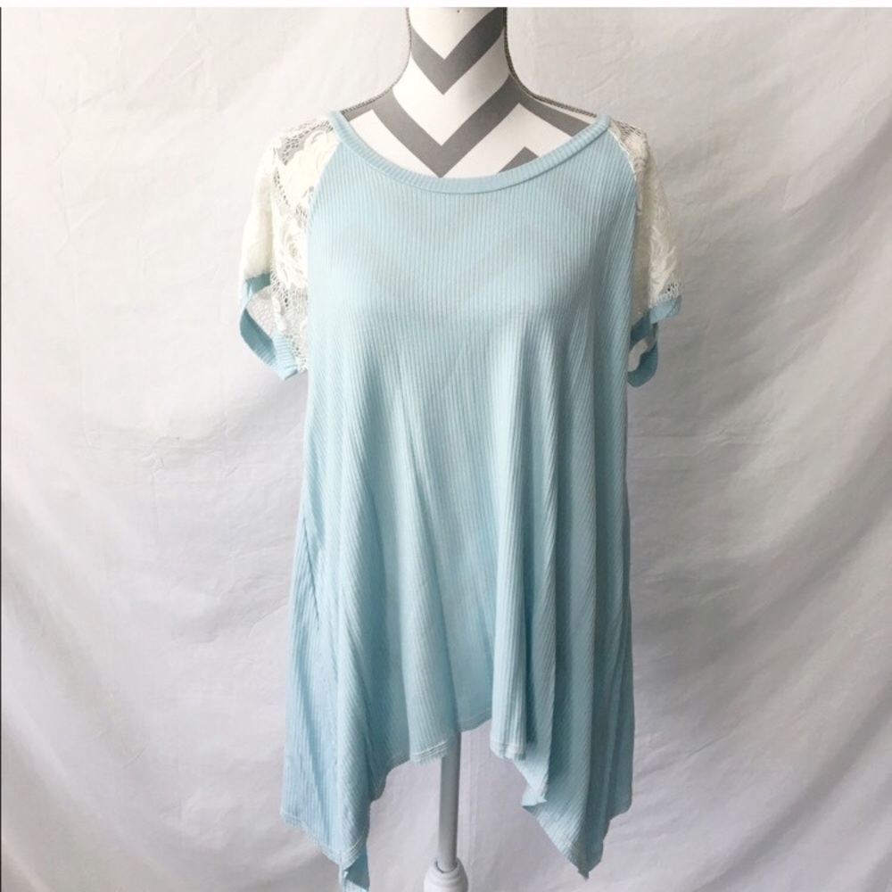 Light Blue Top w/ Lace Sleeves - Picture 4 of 4
